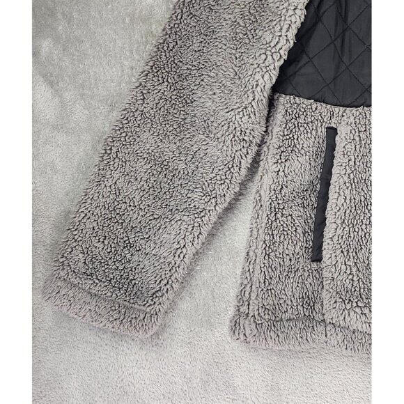 Steve Madden Sherpa Jacket Womens Medium Gray Black Quilted Snap On Outdoor - Picture 10 of 12